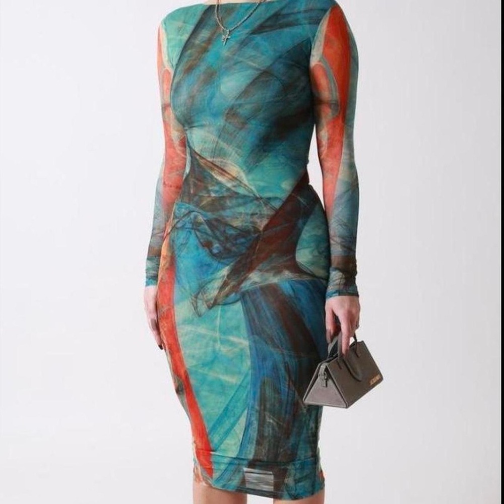 farai london mesh long sleeve midi
